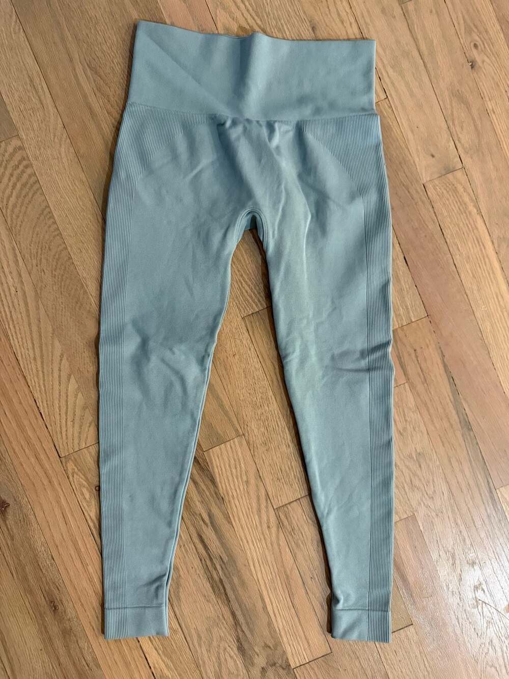 Set Active Leggings Size M Blue Ribbed Seamless High Waisted